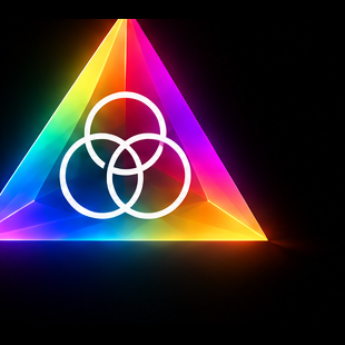 Abstract dual-toned violet and amber dawn facet emblem