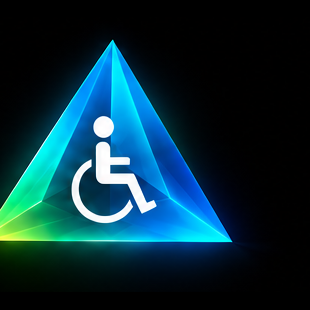 Abstract cyan and cobalt oscillating balance prism emblem